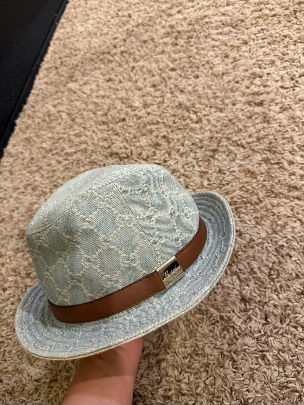 Gucci GG distressed denim fedora hat